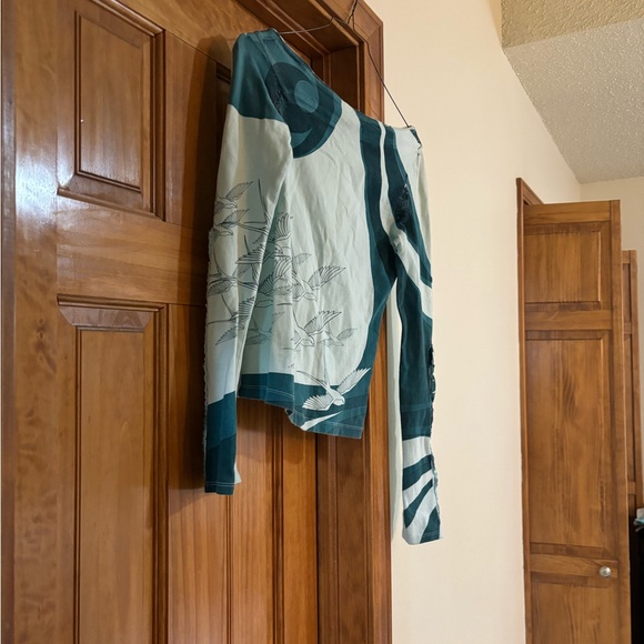 Elegant Blue Bird Pattern shirt vintage Y2K - Picture 2 of 11